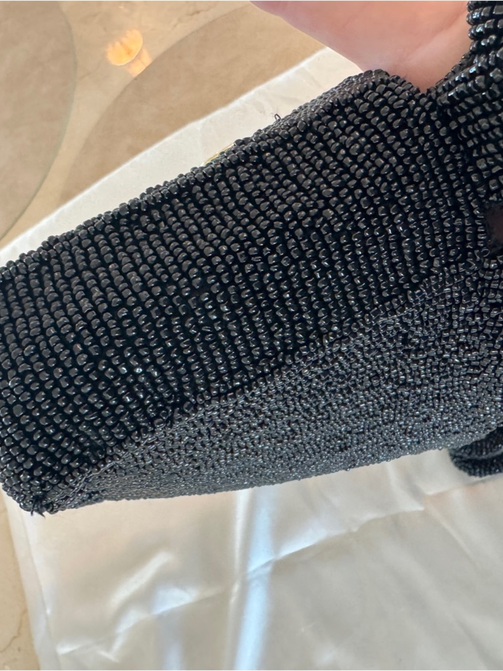 Anthropologie Fiona Black Beaded Shoulder Bag with Beaded Chain-Link Strap - Picture 11 of 11